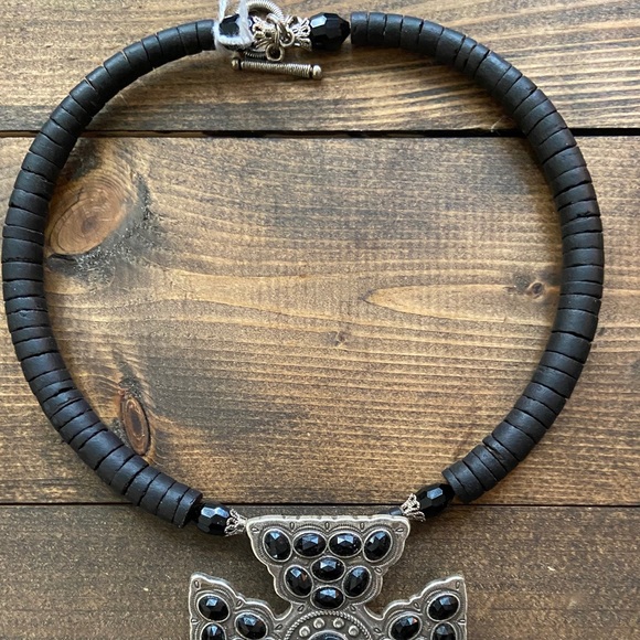 NWT! Black Beaded Cross Buckle Choker Necklace! ⭐️ - Picture 3 of 3